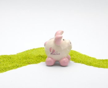 Sparschwein Glücksschwein Hurra ein Mädchen ! 8,5cm