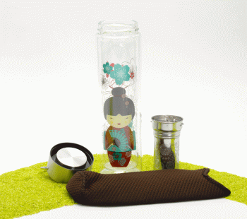FlowTea Teezubereiter aus Glas Little Geisha rot 400ml Neoprenhülle