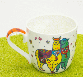 Henkelbecher Porzellan Colourful Animals - Lama 420ml