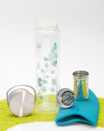 FlowTea Teezubereiter aus Glas Trees Eucalyptus 400ml Neoprenhülle