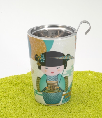 Trinkbecher Teaeve Porzellan mit Deckel & Edelstahlsieb New Little Geisha petrol 350ml
