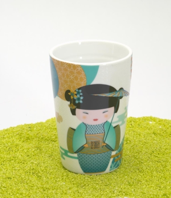 Trinkbecher Teaeve Porzellan mit Deckel & Edelstahlsieb New Little Geisha petrol 350ml