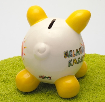 Sparschwein Glücksschwein Urlaubskasse gelb 13 cm