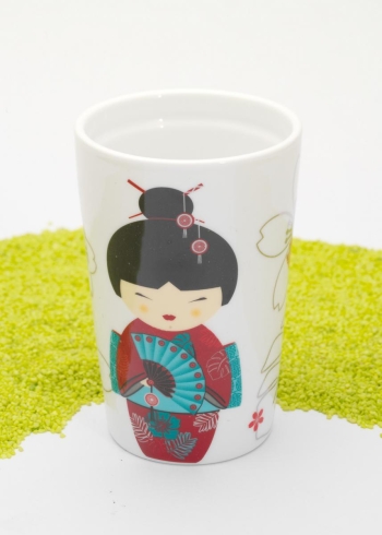 Trinkbecher Teaeve Porzellan mit Deckel & Edelstahlsieb Little Geisha red 350ml