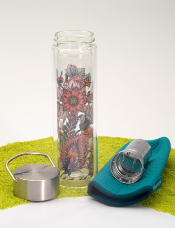 FlowTea Teezubereiter aus Glas Fireflower 400ml Neoprenhülle