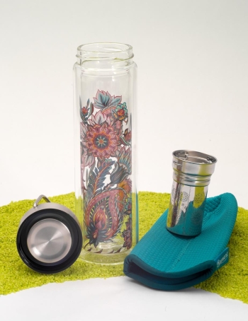 FlowTea Teezubereiter aus Glas Fireflower 400ml Neoprenhülle