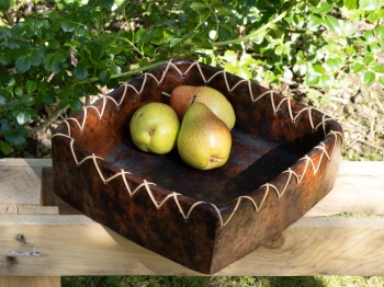 Handmade Ton Schale viereckig mit Rattan 26cm