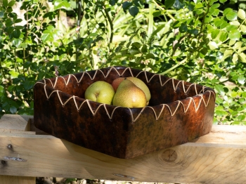Handmade Ton Schale viereckig mit Rattan 26cm