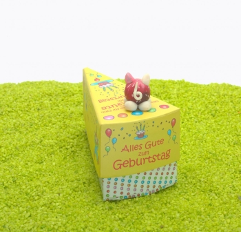 Geschenkschachtel Tortenstück Kinder mit Glücksschweinchen - Kindergeburtstag