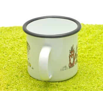 Tasse aus Emaille Fuchs im Hühnerpelz 300ml