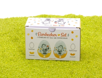 2er Set Eierbecher aus Porzellan mit Salz- und Pfefferstreuer Zusammen