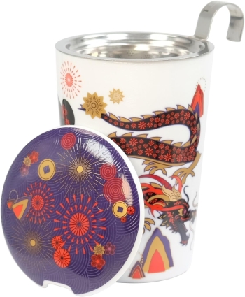 Trinkbecher Teaeve Porzellan mit Deckel & Edelstahlsieb Sweet Little Geisha fire 350ml