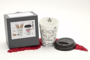 Coffee To Go Becher Porzellan City Mug London - bemalbar 380ml
