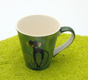 Tee Becher Keramik mit Goldauflage Mitsy (Katze) grün 250 ml