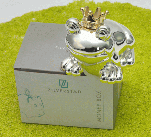 Spardose Froschkönig versilbert 10 x 9 x 9 cm