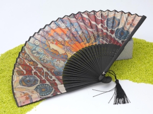 Fächer aus Stoff und Bambus Art Nouveau Zodiak