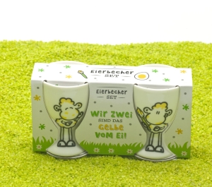 2er Set Eierbecher mit Fuß aus Porzellan Das Gelbe vom Ei