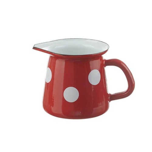 Kännchen aus Emaille in rot mit weißen Tupfen 400ml
