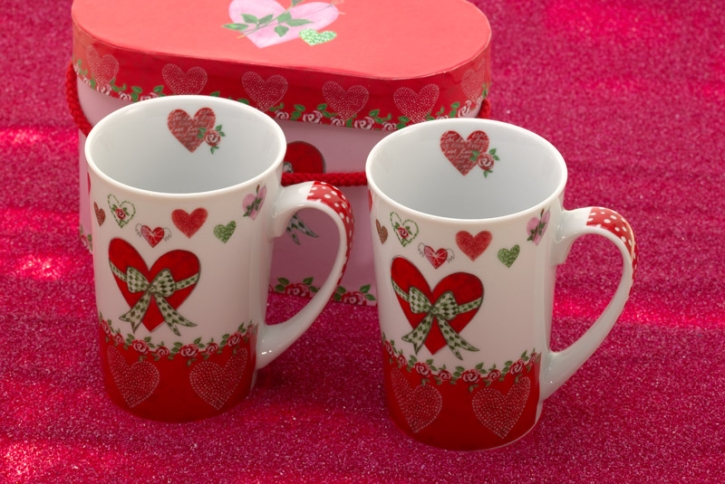 2er Set Henkelbecher Porzellan Love Hearts 300ml
