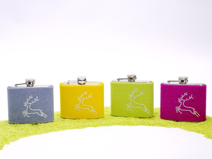 Flachmann mit Filzhülle Strass-Hirsch 150ml
