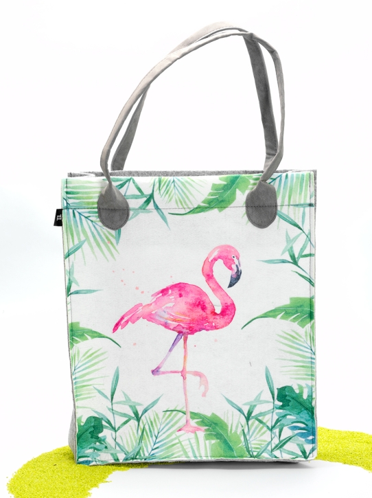 Tasche aus Filz Tropical Flamingo 42 x 35 x 10 cm