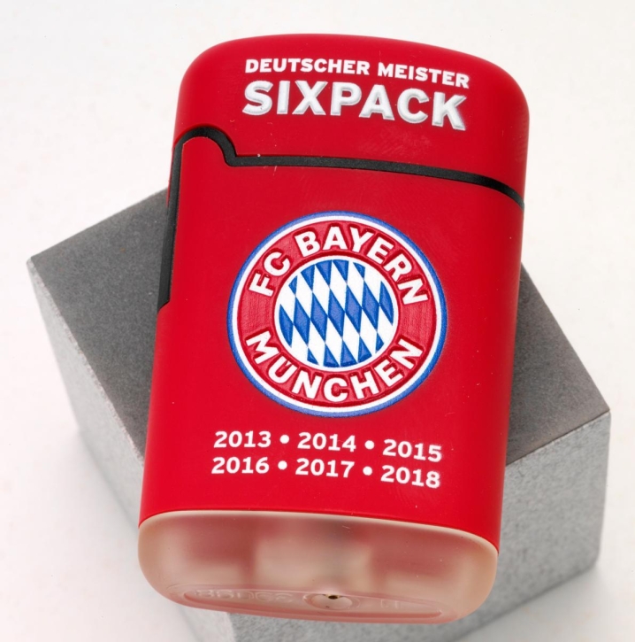 Feuerzeug Easy Torch 8 Rubber 3D FC Bayern Sixpack rot