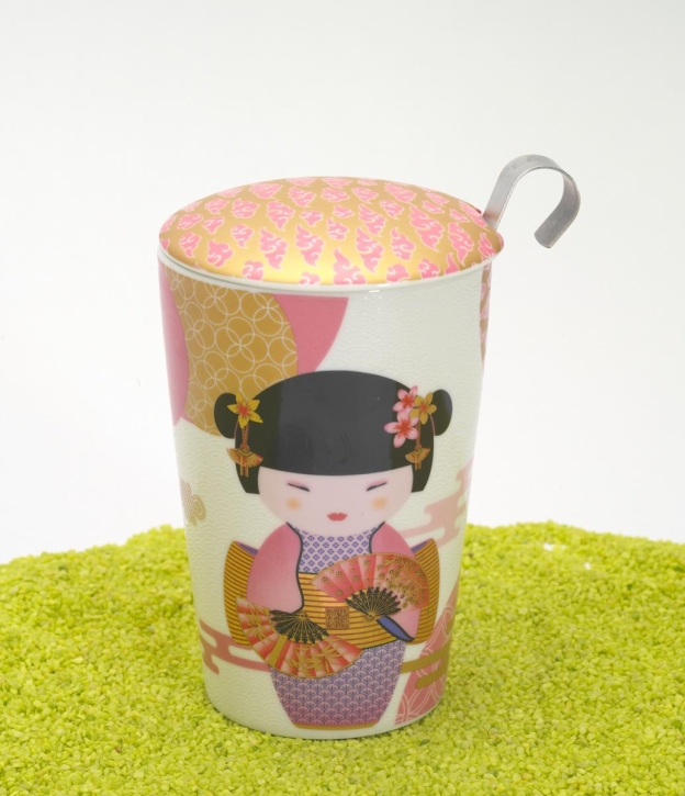 Trinkbecher Teaeve Porzellan mit Deckel & Edelstahlsieb New Little Geisha rose 350ml