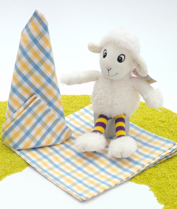 Set aus Schaf Funny Sheep lila und Servietten Picknick dotter-himmelblaukariert