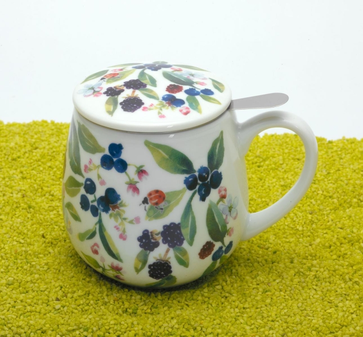 Kuschelbecher Porzellan Deckel & Sieb Victoria Lowe Fruity Tea Berry 420ml