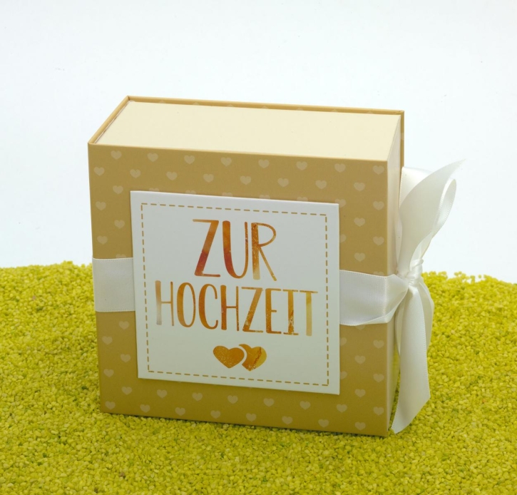 Geschenkschachtel mit Schleife - Zur Hochzeit 13 x 13 cm