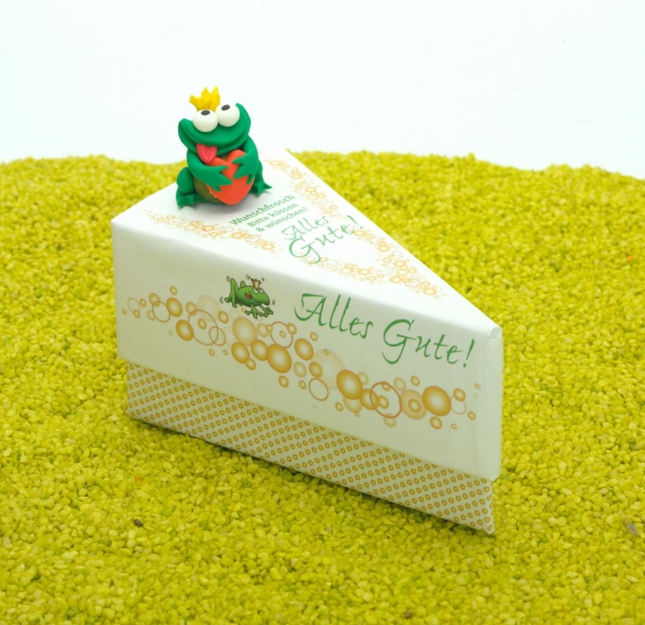 Geschenkschachtel Tortenstück mit Glücksfrosch - Alles Gute