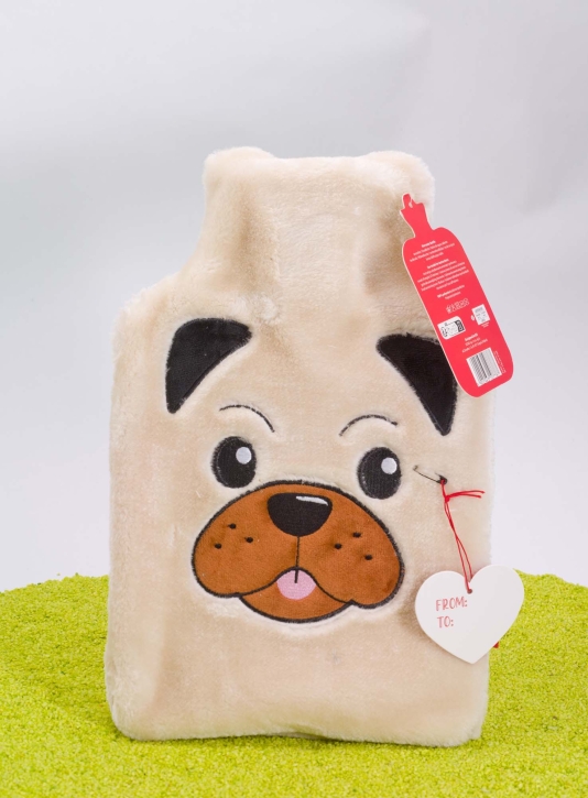 Wärmflasche mit kuscheligem Überzug Hund Mops