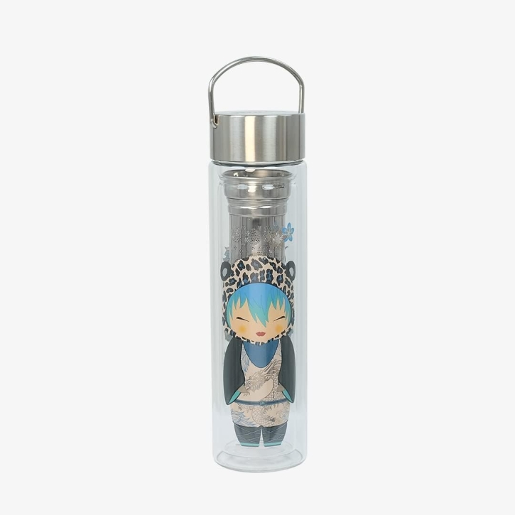 FlowTea Teezubereiter aus Glas Little Animal Leo 400ml Neoprenhülle